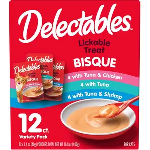 Bisque Lickable Wet Cat Treats - Chicken, Tuna & Shrimp, 12 count