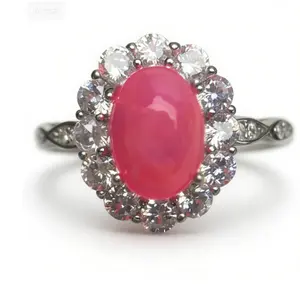 925 Sterling Silver Pink Opal Statement Ring Adjustable