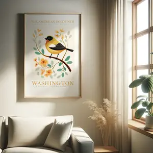 Washington State Bird Print Goldfinch At Home Wall Art Instant Trendy Cute Posters