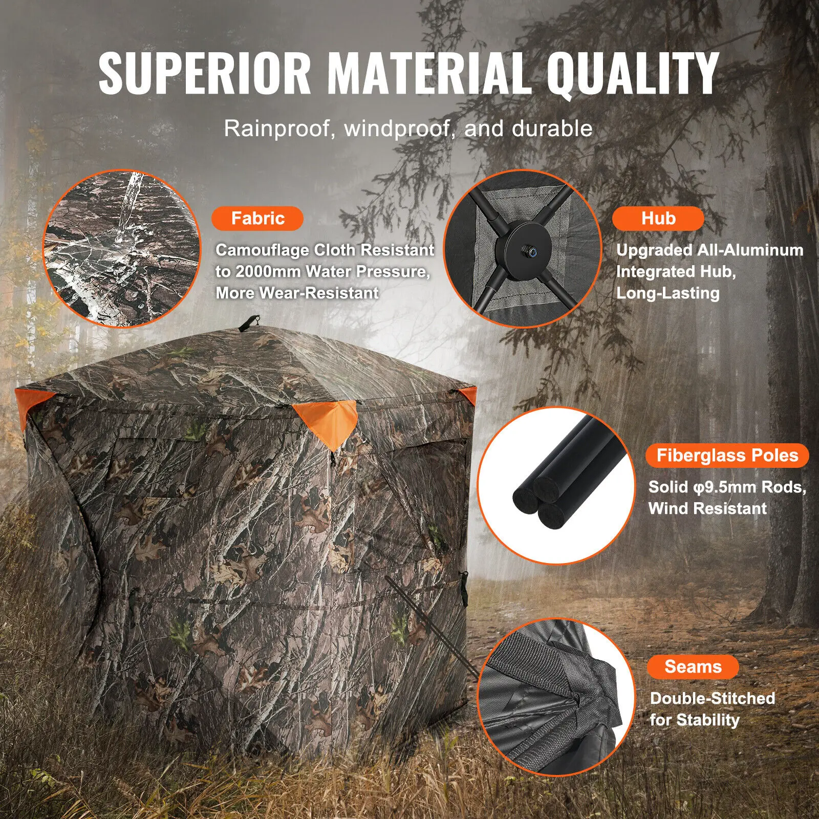 VEVOR Hunting Blind 270° See through Ground Blind 3 Windows Mesh for 2-3 Person camping hunting fishing
