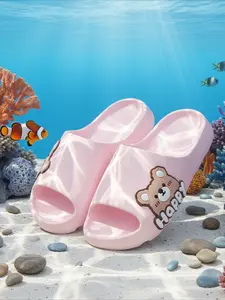 Classic Minimalist Casual Cartoon Cute Bear Summer Bath Slippers for Kids Comfortable Cool EVA Beach Slide Slippers for Home Beach Slippers