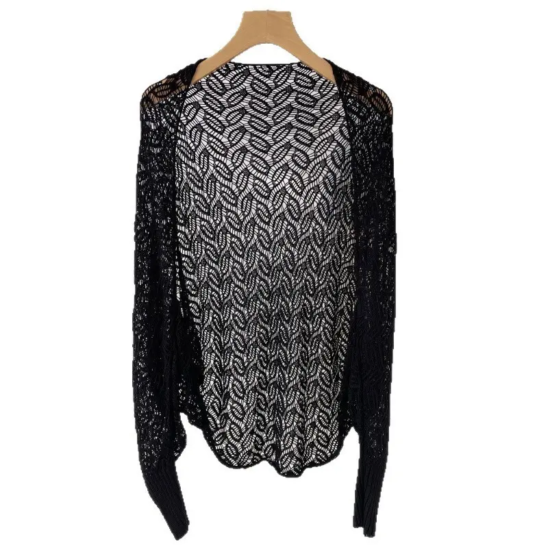 Leaf hollowed out cardigan   black
