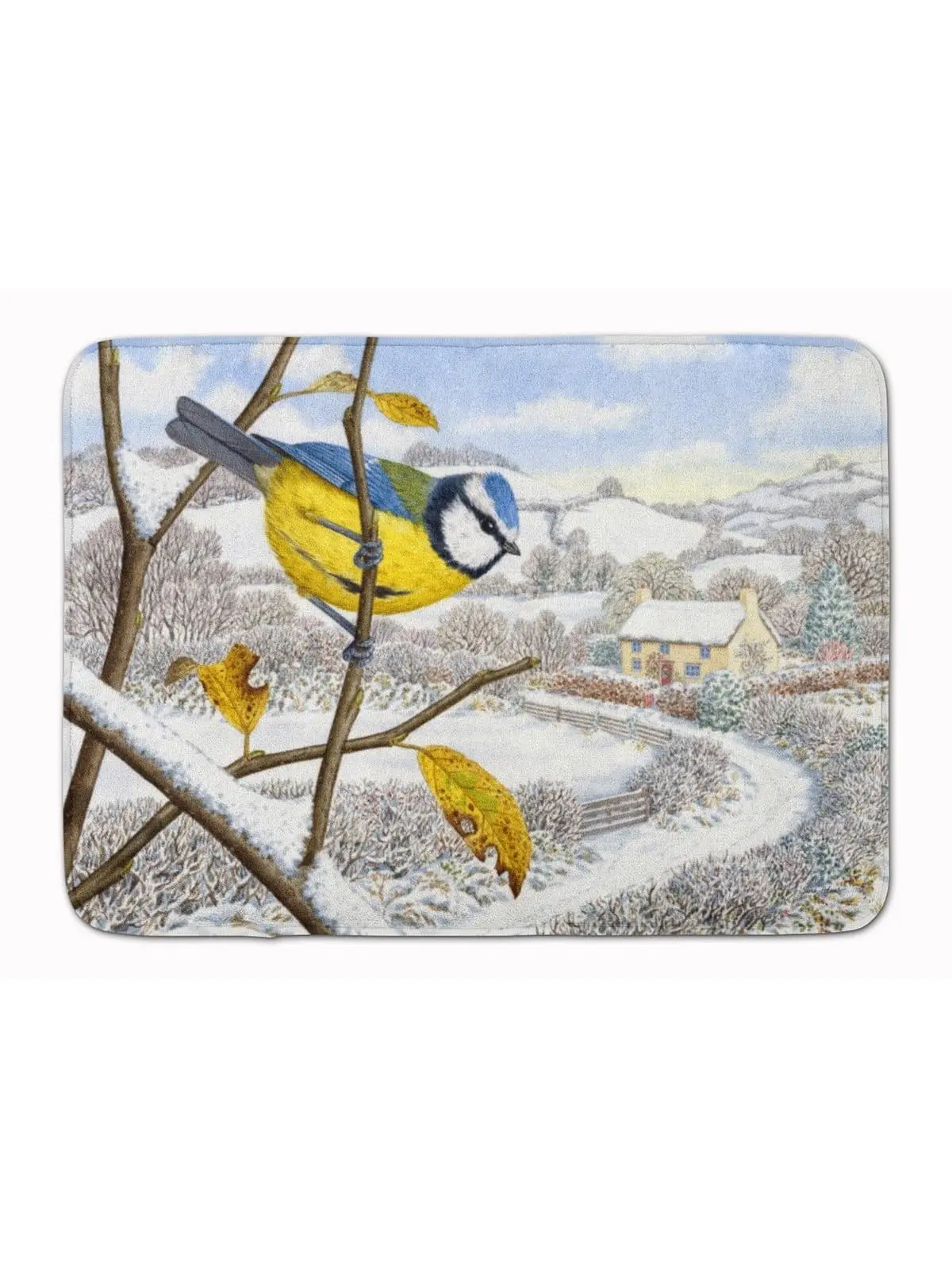 Carolines Treasures ASA2188RUG Winter Eurasian Blue Tit Non-Slip Full-Cushion Memory Foam Mat, 19" h x 0.25" w x 27" l, Machine Washable, Dry in Low Temp