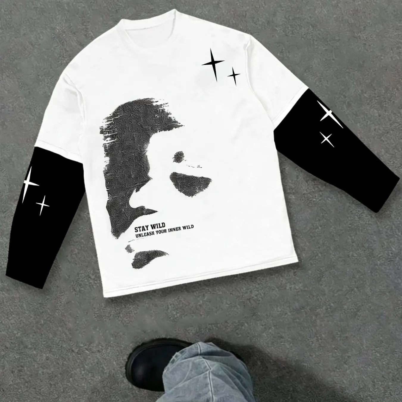 Men's Dark Butterfly Gothic Long Sleeve T-Shirt, Y2K Grunge
