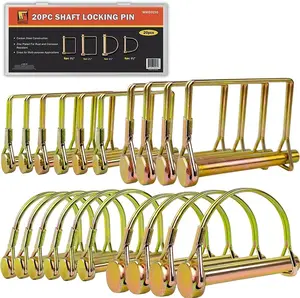 Wellmax 20 Pcs Shaft Locking Pin in 1/4" 5/16" and 3/8" Diameter Zinc-Plated Heavy Duty Safety Pins for Trailer Hitch Lock Gold Color