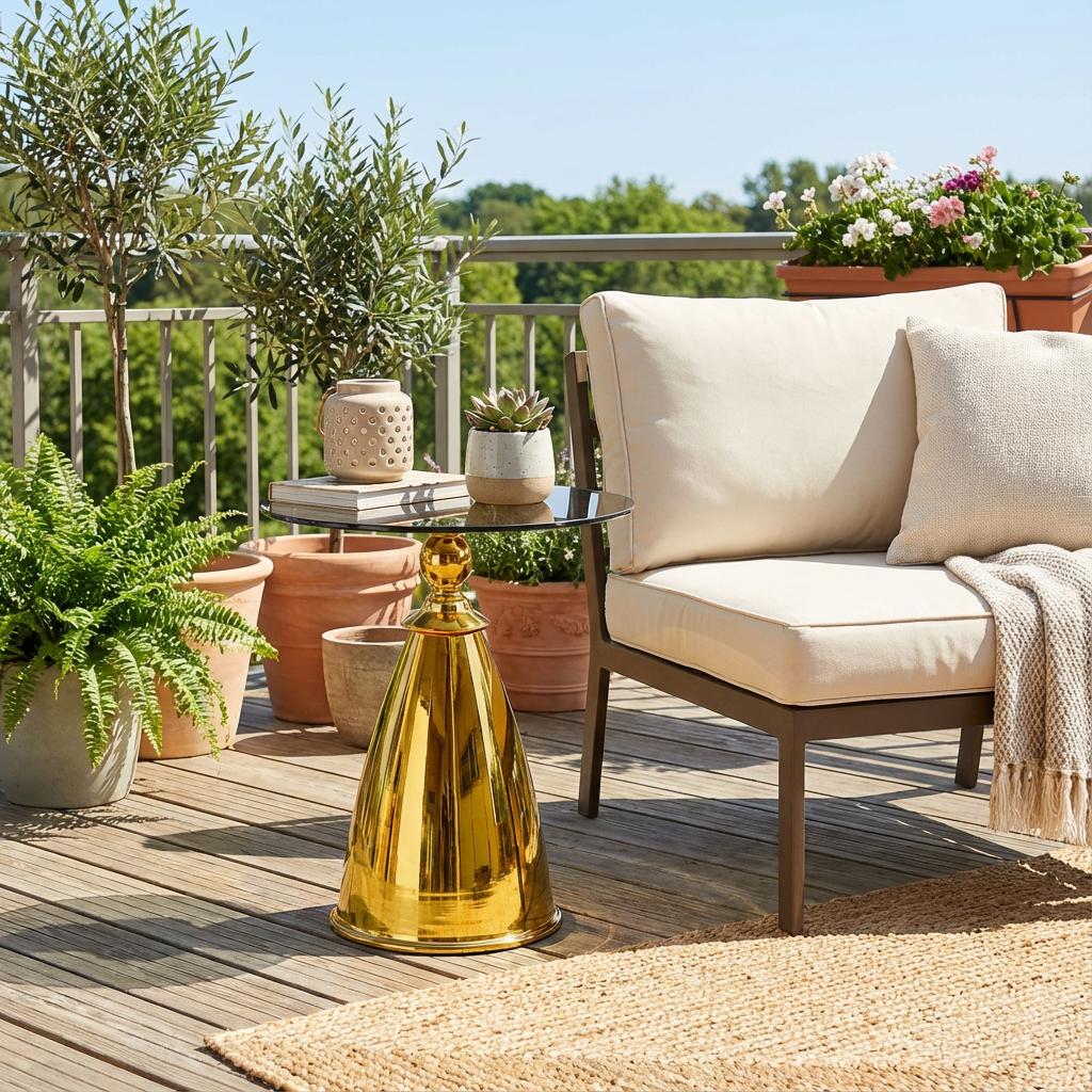 Round Side Table With Glass Top,Modern Gold End Table with Carbon Steel Base,17''Glass Table for Living Room,Small Table for Small Place,Golden Balcony Table for Tea,Circle Sofa Table Glass,for Bedroom/Couch,Living Room Table Office Apartment Home