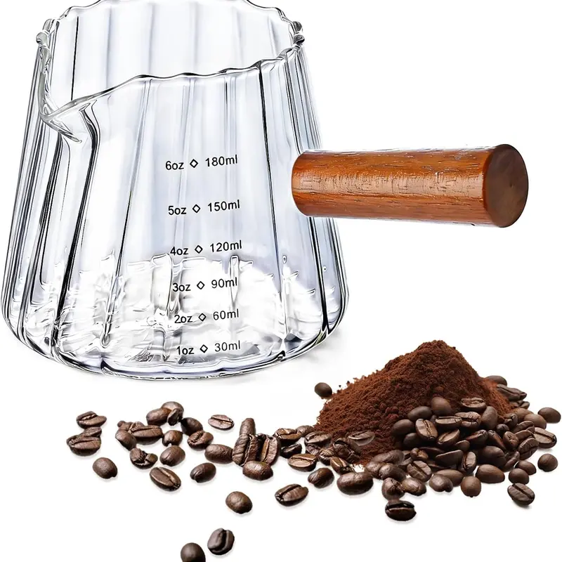 Espresso Cups 6OZ, Espresso Accessories, Expresso Shots Cup, Espresso Shot Glass with V-Shaped Mouth, Ribbed Milk Frothing Pitcher, Glass Measuring Cup
