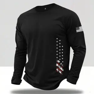 Men's fashionable casual long-sleeved crew neck T-shirt, slightly stretchy polyester knit fabric, regular fit, men's spring and autumn letter pattern printed base layer sports shirt top.