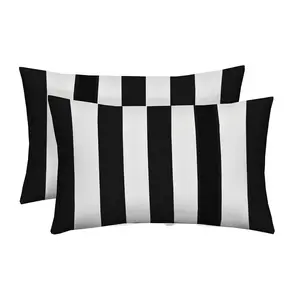 RSH Decor Lumbar Throw Pillows for Patio 20” x 12” Outdoor Support Set of 2 Black & White Stripe Water and Fade-Resistant