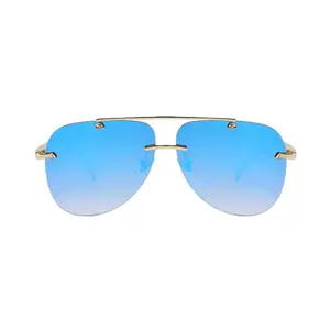 Viral Blue Gradient Mirrored Sunglasses – Gold Rimless Luxe Look!