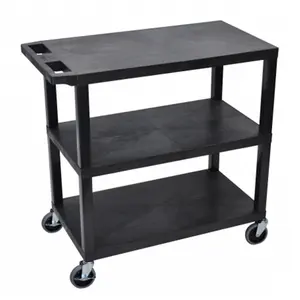 212 MAIN Luxor EC222-B 3-Shelf Utility Cart - Plastic Polyethylene Kitchen Storage Rack, 35x34.5", 400 lbs Capacity Organizer