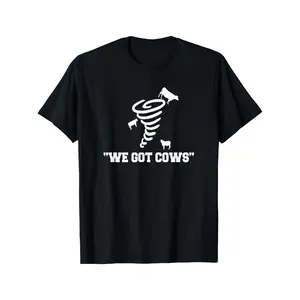 Fun Tornado Chaser Men'S T-Shirt - "We Got Cows" Graphic, Longline Round Neck, Classic Print, Perfect for Outdoor Activities & Casual Wear, Casual Tee | Playful Graphic Tee | Durable Material