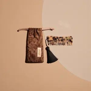 "Tassi" Styler Comb - Tortoise Cellulose Acetate, Static-Free, Gentle Detangling, Ergonomic Design, Protective Velvet Pouch, Professional-Grade Performance