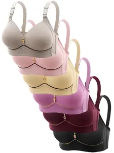 Women's Colorblock Bra, Comfortable Breathable Wireless Bra, Buckle Back Lingerie for Daily Wear, Underwear for Women