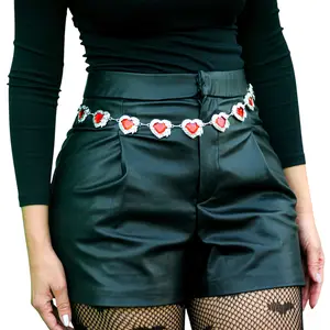 Red Heart Rhinestone Chain Belt Silver Ruby Waist Jewelry for Y2K, Valentine’s Gift, Prom