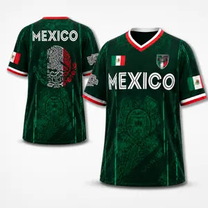 2026 Mexico Jersey T-Shirt, Retro Chichen Itza Pyramid Graphic, All-Over Print Casual Soccer Jersey, Classic Throwback Sportswear for All Seasons