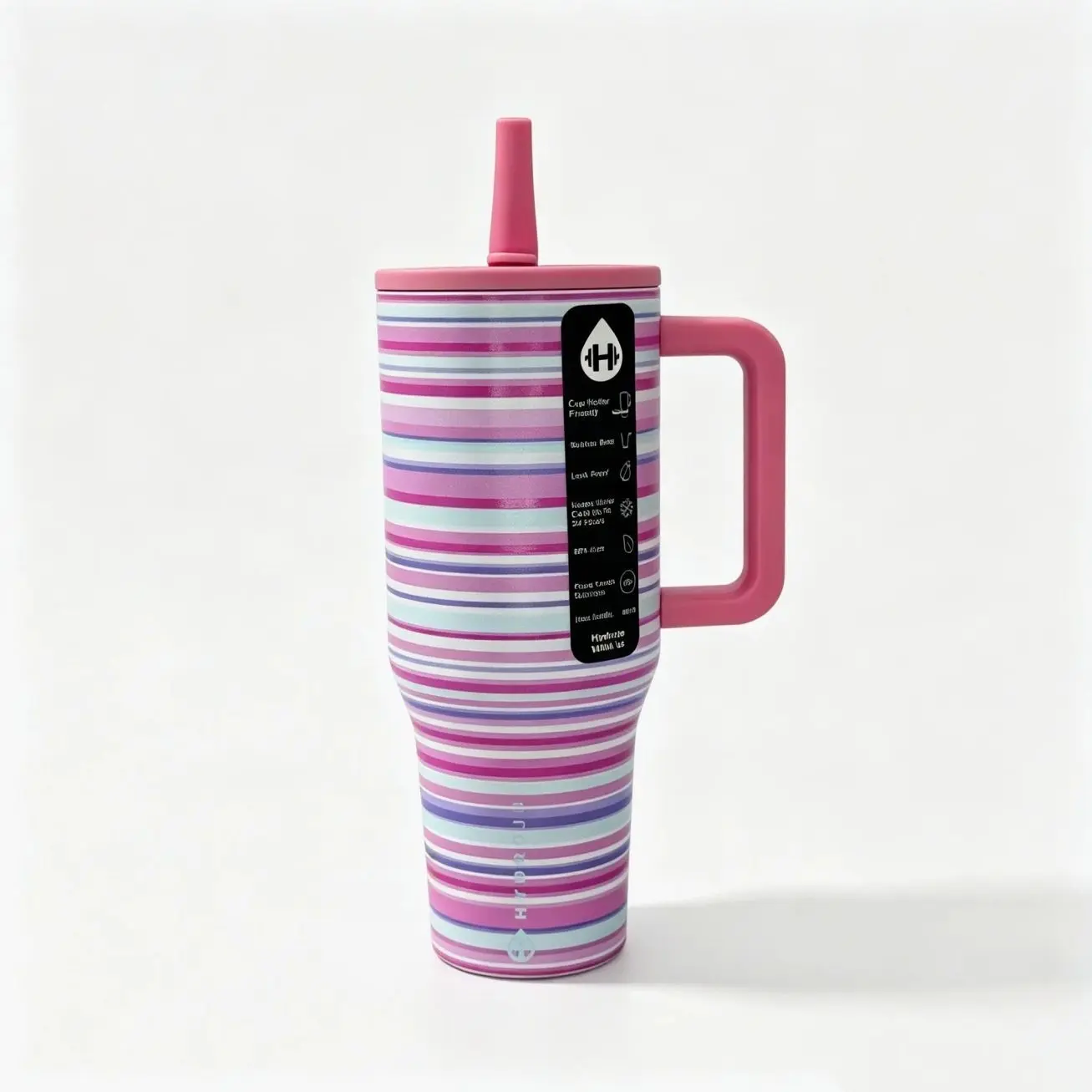 40oz Pastel Pink Purple Striped Handle Tumbler, Matching Pink Straw Lid, Leakproof Insulated Stainless Steel Mug, 24 Hour Cold Retention Girly Cup for Car Travel, Office & Daily Commute Drinkware Flasks Bottled Bottles Portable Water Bottles