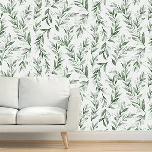 Green Leaf Pattern Peel-and-Stick Wallpaper, 1 Count Farmhouse Wallpaper, Self-adhesive Wall Sticker, Decorative Wall Paper for Home Living Room Bedroom, Floral Pattern Sticker