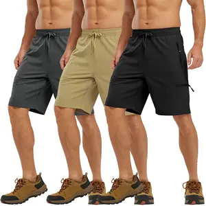 TBMPOY Men's Hiking Shorts 3 Pack Quick Dry Lightweight Outdoor Athletic Shorts with 5 Zipper Pockets Elastic Waist for Travel, Work, Running