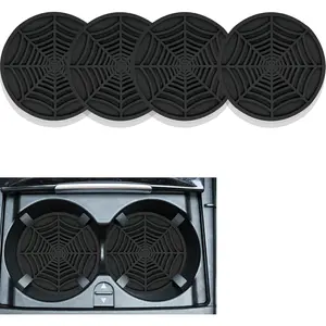 4 count   Coasters, Spider Web Non-Slip  Cup Holder Coaster  Interior Accessories,Universal 2.75 Inch  Drink Coaster for Women Men (Black)