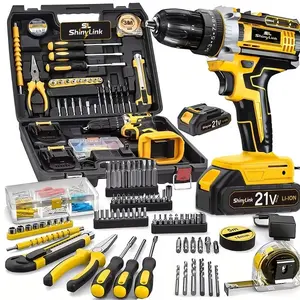 21V Cordless Drill Set with Tool Box - Rechargeable Electric Drill Driver Kit with Battery, Screwdriver Bits & Hand Tools, Multi-Piece Home Repair Tool Set Gift for Men