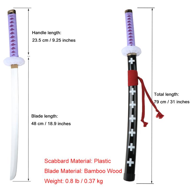 ELERVINO 31 inches Bamboo Wooden Roronoa Zoro Sword Cosplay Death Surgeon Trafalgar Law Swords with Black Belt & Holder Stand Display for Halloween Anime Role Playing Props Cosplay Collection Decoration Christmas Gift Birthday Decoration