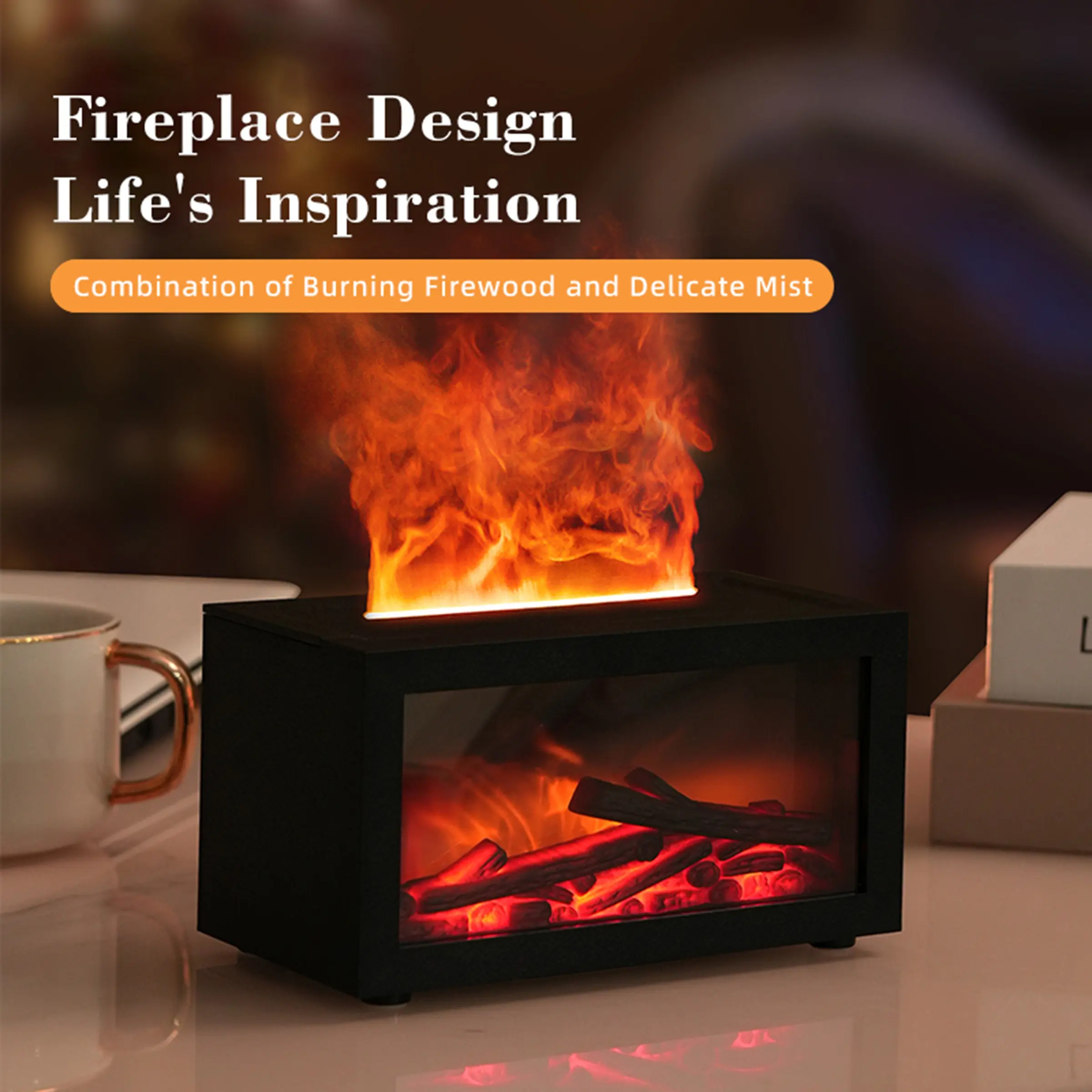 Mini Fireplace Aroma Diffuser, Realistic Flame Humidifier, Humidifier ...
