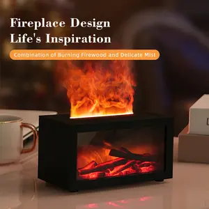 Mini Fireplace Aroma Diffuser, Realistic Flame Humidifier, Humidifier Atmosphere Light, Warm Visual Effect, Colorful Lights, Improves Air Quality, Office & Bedroom Use