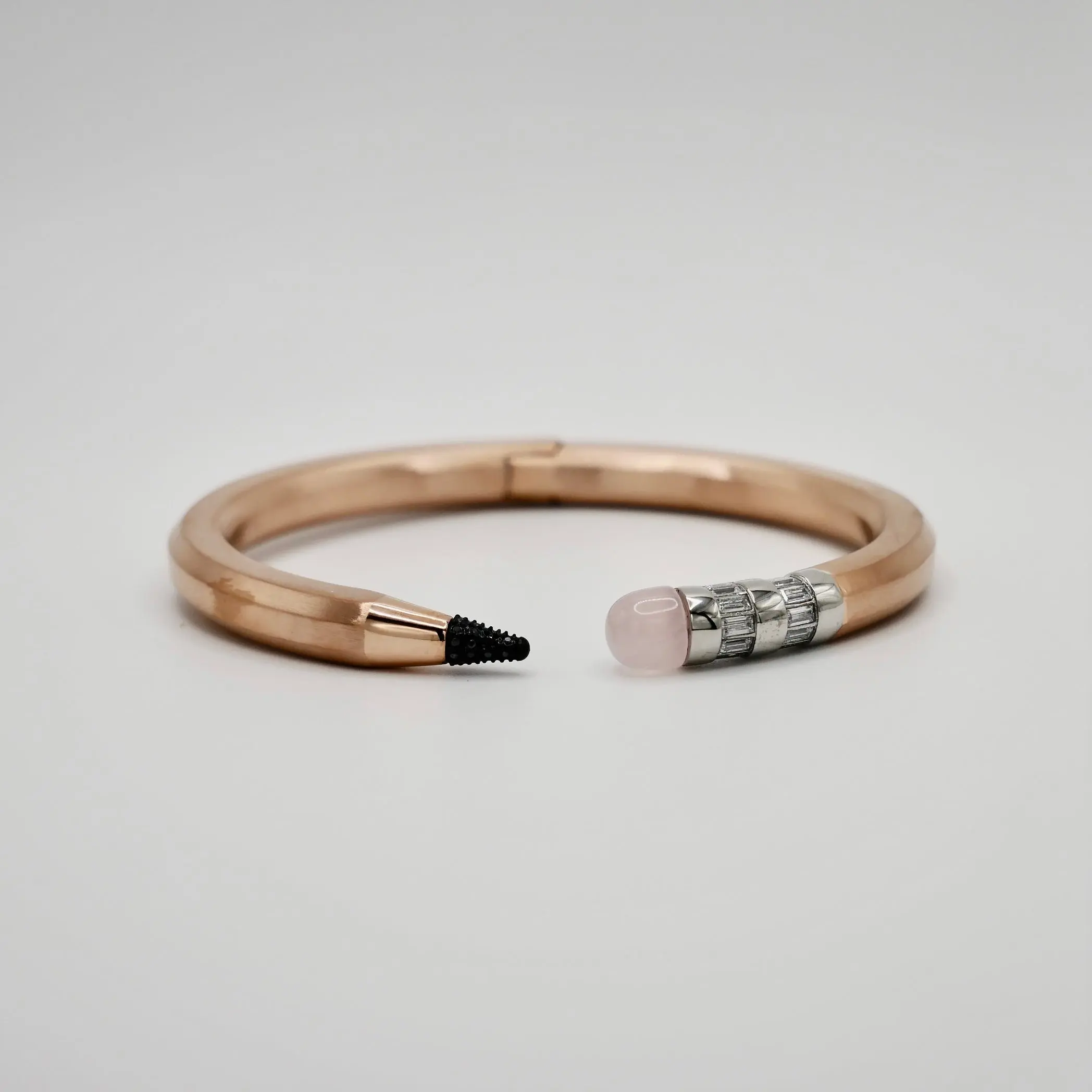 Pencil Bangle with Moissanite and Pink Nephrite, 18K Gold Filled, Ready to Ship