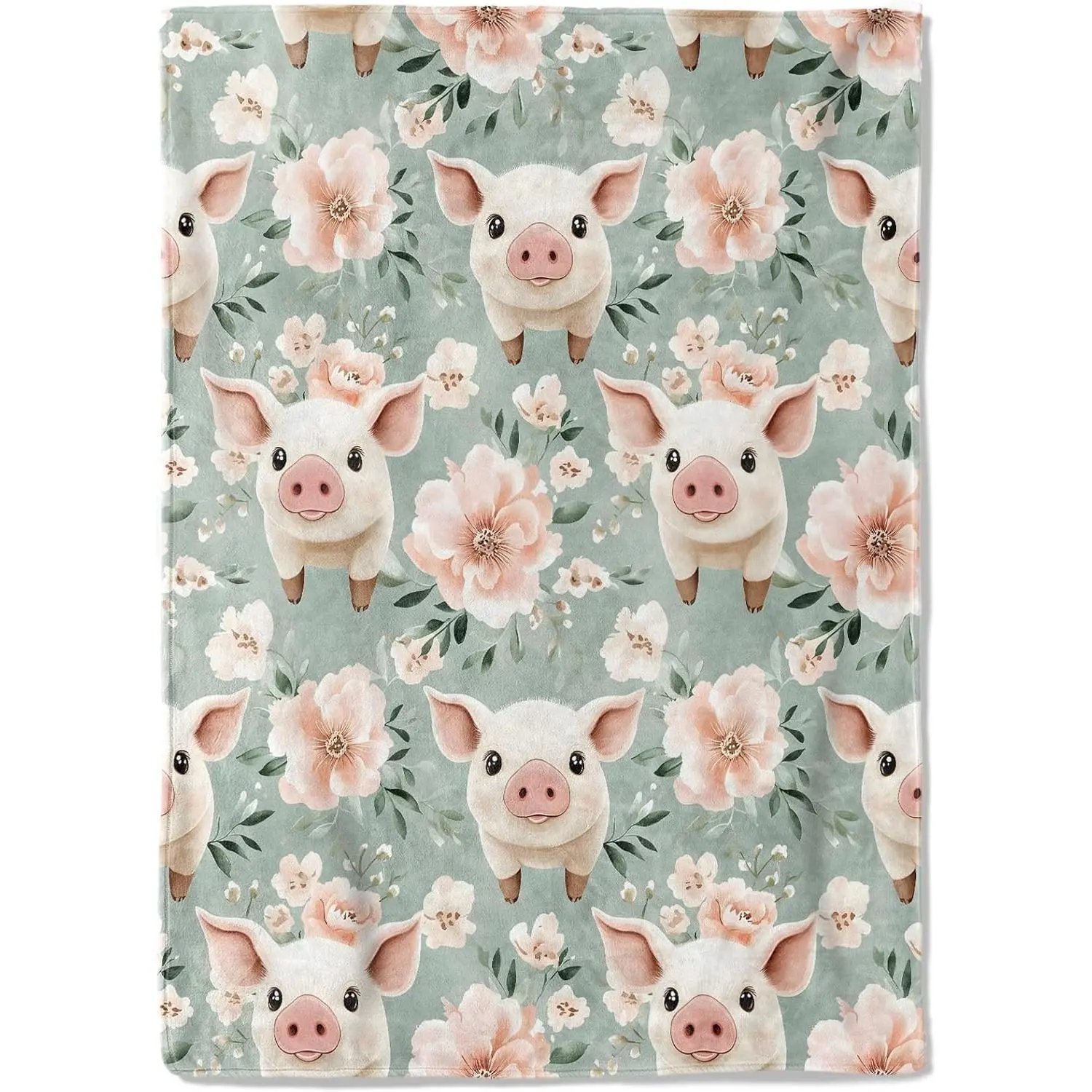 Flannel Blanket | Cute Pig Flannel Blanket - Adorable Piglet And Floral Throw Blankets,Soft Cozy Lightweight, Ideal For Living Room Home Farmhouse Decor And Kids Women Girls Gifts | Gift Blanket / All Season
