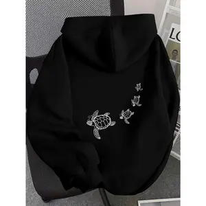 D92 Women's Autumn Winter Oversize Pullover Hoodie with Turtle Pattern Print Fleece Warm Material Loose Fit Drop Shoulder Design for Daily Commute & Street Casual Wear LJ1874SSX