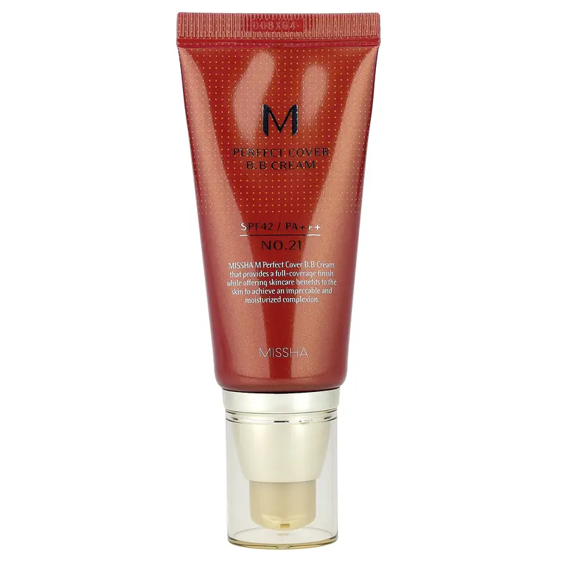 Missha M Perfect Cover B.B Cream, SPF 42 PA+++, No. 21 Light Beige, 1.69 fl oz (50 ml)