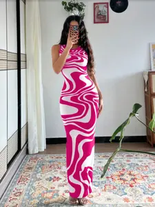 Women's Tie Dye Print Fitted Slim Dress, Elegant Summer Long Sleeve Dress, Ladies' Fashionable Clothing, Perfect for Daily Wear