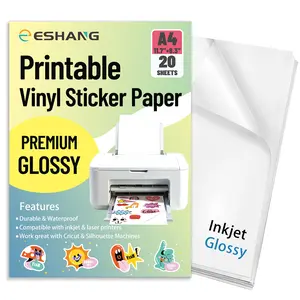 ESHANG 20 Sheets Glossy Vinyl Sticker Paper, A4 Size 8.3x11.7 Inches, Inkjet Printer Compatible, Self-Adhesive & Waterproof, Perfect for DIY Projects, DIY Decal Film