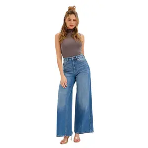 Cello Jeans - High Rise Wide Leg Medium Wash Relaxed Jeans (32" Inseam) - WV97320M, Denim, Spandex