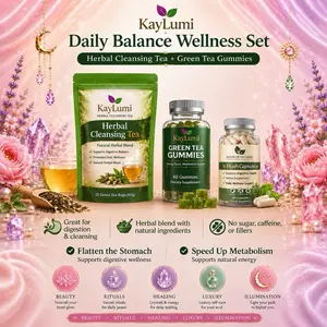 KayLumi Daily Balance Wellness 3-Piece Set - Natural Dietary Supplement: Packaged Peppermint Herbal Cleansing Tea, Green Tea Gummies, Capsules for Digestive Balance & Daily Energy Support