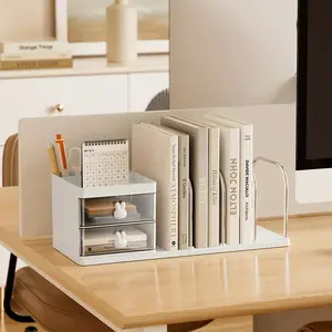 Casegrace Two-In-One Office Desk Storage Box, Dual Layer Drawers, Durable Steel Frame, Durable PP Plastic, Four-Grid Bookshelf, Desk Accessories, Desk Organizer Tidy