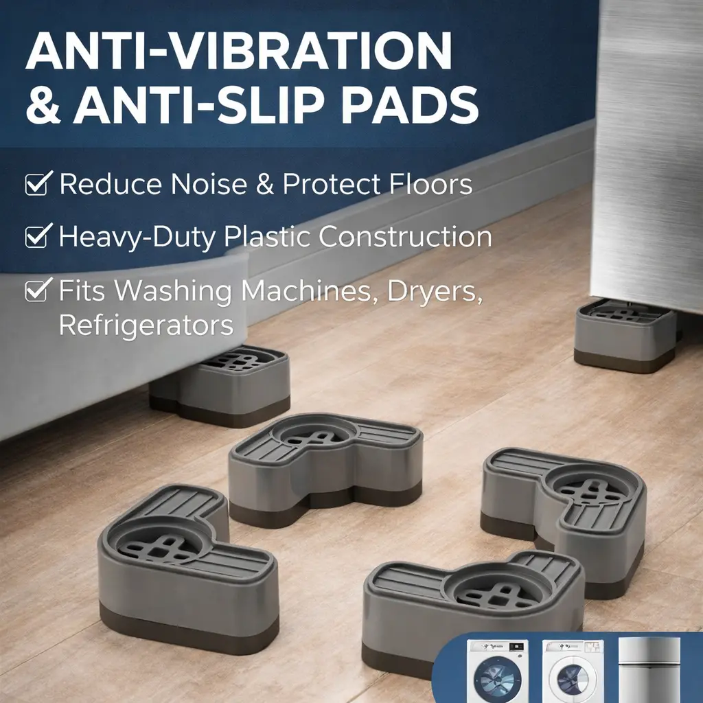 A set of 4 thickened washing machine feet pads, shockproof, anti-slip, quiet, and vibration-absorbing, suitable for most models, floor protection, and a Halloween gift for home laundry rooms.