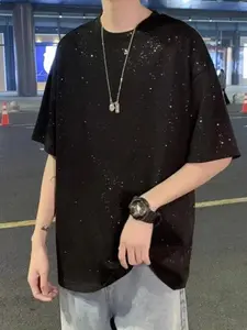 Resort Wear Men's Starry Print Tee Hip-Hop Style Round Neck Breathable Short-Sleeve Streetwear Casual Menswear Top Classic Tshirt Crewneck Cotton