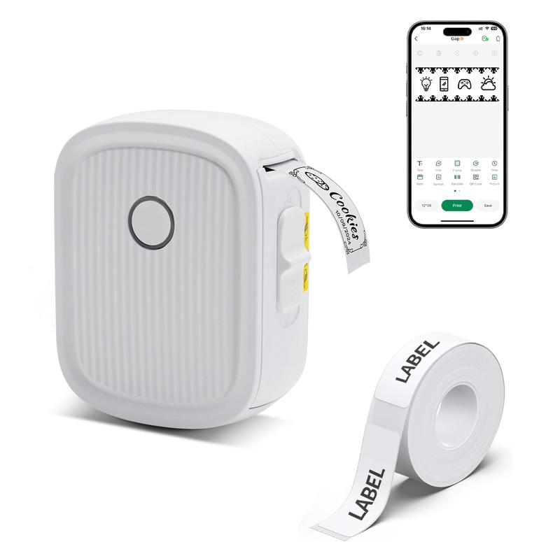 Mini Label Printer with Tape Bluetooth Maker Machine L12 Strap Wireless Printer for iOS & Android, Perfect for Home, Office Storage Boxes Organizing Inkless Printer DIY Barcode Name Price Sticker Study Note Desk Accessories File Organization