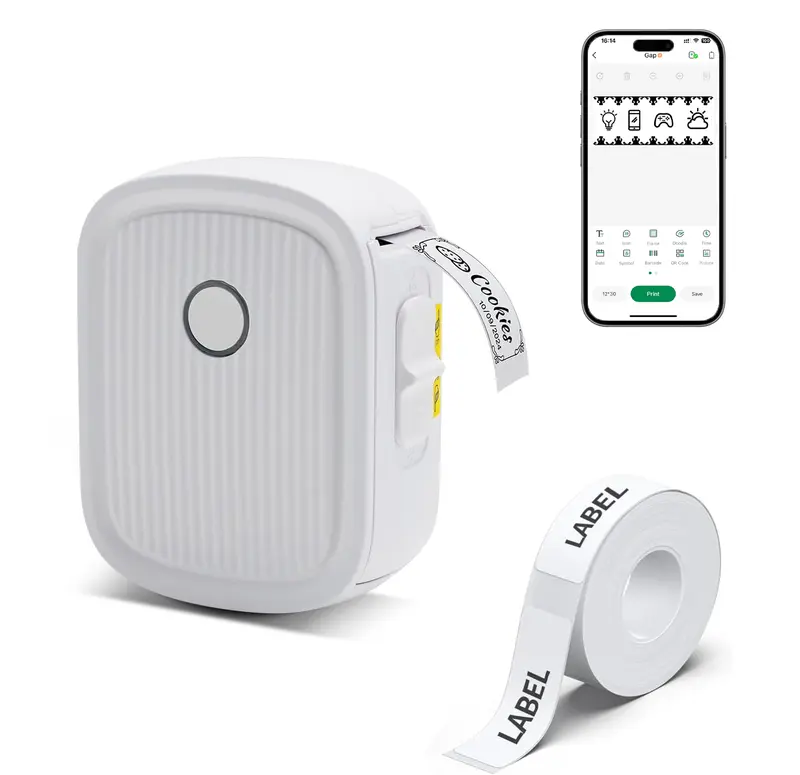 Mini Label Printer with Tape Bluetooth Maker Machine L12 Strap Wireless Printer for iOS & Android, Perfect for Home, Office Storage Boxes Organizing Inkless Printer DIY Barcode Name Price Sticker Study Note Desk Accessories File Organization