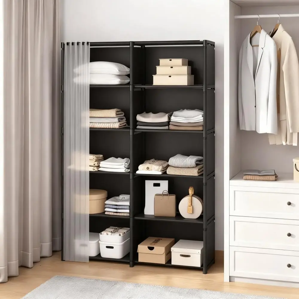 Multifunctional Modern Storage Cabinet, Standing Pedestal Cabinet, Freestanding cabinet, Metal & Plastic Material with Dust Cover, Ideal for Clothes, Shoes, Small Items, /