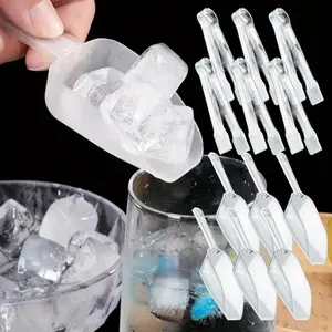 12pcs Clear Plastic - 6 Serving Tongs and 6 Mini Kitchen Scoops Set for Candy Desset Buffet Ice, Kitchen Scoops Tongs Sugar Cube Tongs for Cocktail Summer Party Buffet Candy Dessert