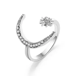 Crescent moon ring, European and American fashion star-moon ring, ethnic style star-moon open ring