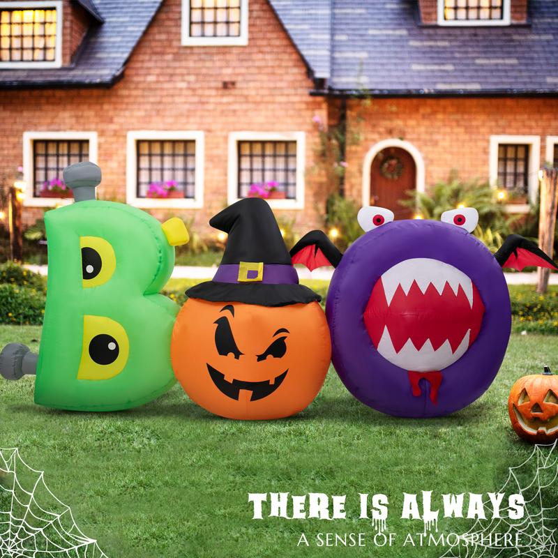 Halloween 8FT Inflatable Outdoor Decorations Boo Inflatable with Scary Eyes Pumpkin Monster Green Orange Purple Built-in LED Lights for Outside Lawn Holiday Decor