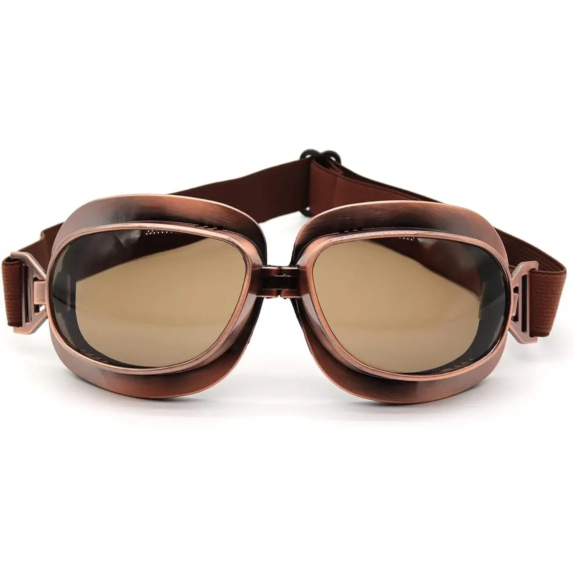 Vintage Aviator Motorcycle Goggles for Adults, Unisex Pilot Sports Eyewear with UV Protection & Anti-Skid Strap, PU Resin Frame, Black Frame Color Lenses, Atv/Utv Racing, Eyes, Bronze Style 2, Copper Frame