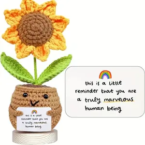 Handmade Emotional Support Crochet Sunflower Doll with Card - Thank You for Helping Me Grow - Thank You Gift for Teacher, Mentor, Mom, Coworker, Crochet Flower Decor