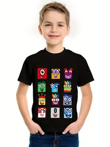 Kids' Cotton Number blocks Graphic T-Shirt Regular Fit, Slight Stretch, 1-10 Characters & Logo, Educational Math Learning Design, Short Sleeve Casual Playwear, 3Y-13Y