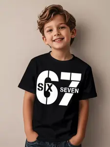 67th Birthday Party Casual Short Sleeve Round Neck T-Shirt, Digital 67 Print Top, Daily Wear and Celebration, Graphic Printed Shirt, Graphic Tees