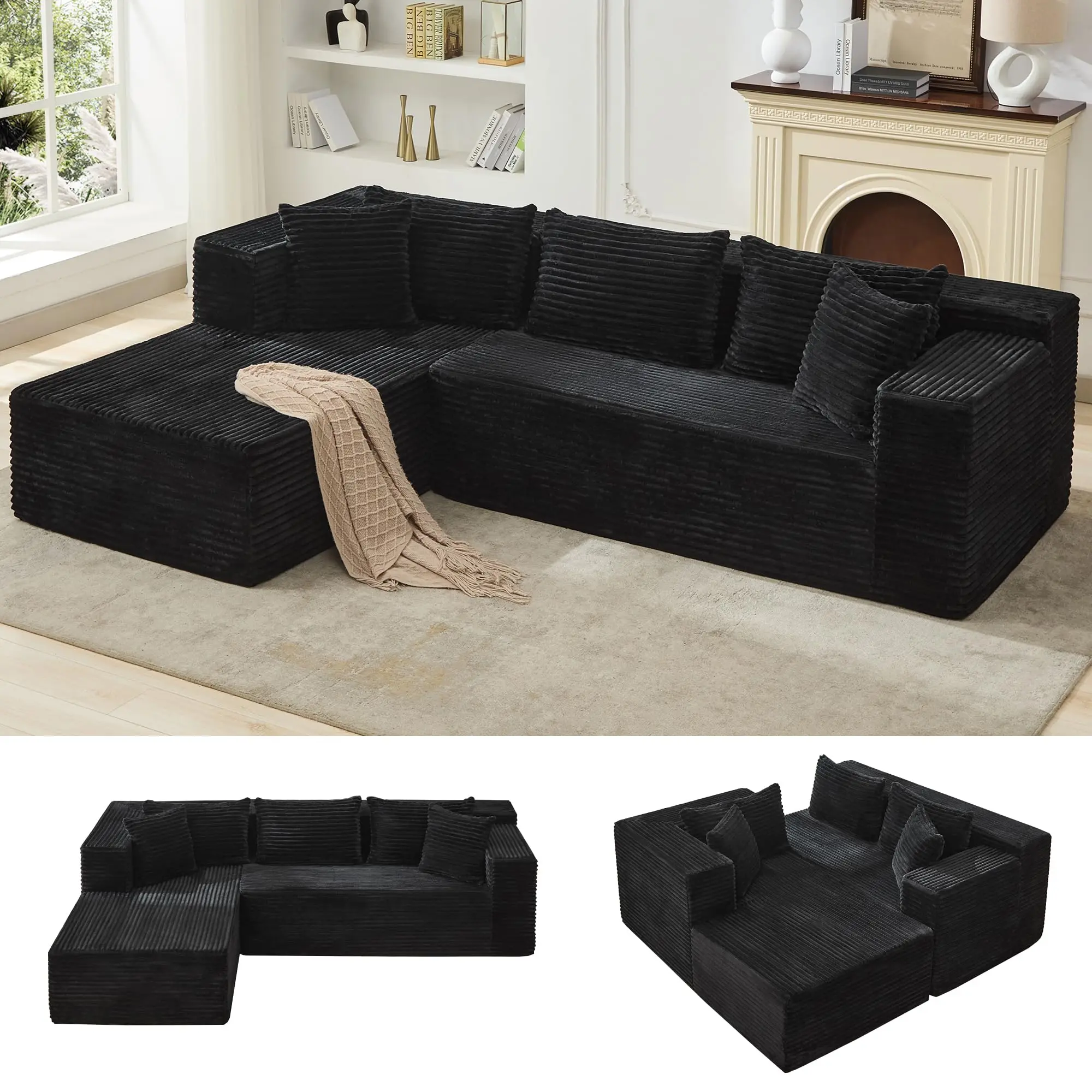 【2 Packages shipping】Sofa Couch with Chaise - Modular Sectional Sofa, Cloud Couch Sectional, Fluffy Couch, Sectional Couch, Corner Sofa Living Room